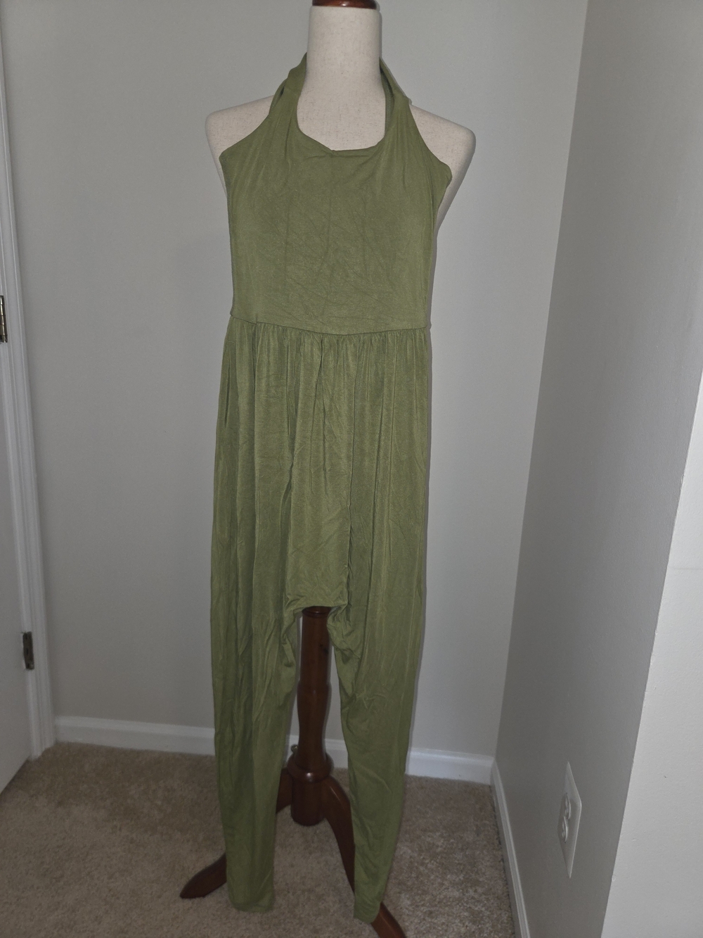 Olive Green One-Shoulder Jumpsuit Dress